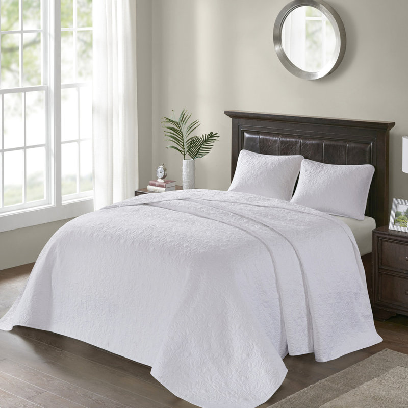 Couvre-lit réversible, double, blanc - Coton prélavé douillet Apparence charmante 2 taies décoratives Convient aux matelas profonds Lavable facilement Literie à l'intérieur complet Parfaitement facile à laver
