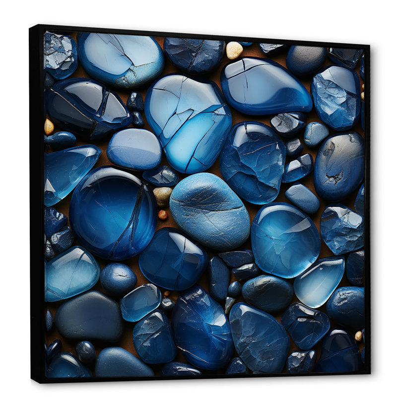 Pierres zen bleu saphir - impressions sur toile Spiritual Stone, Cadre flottant noir, H 36 po x l 36 po x P 1,5 po
