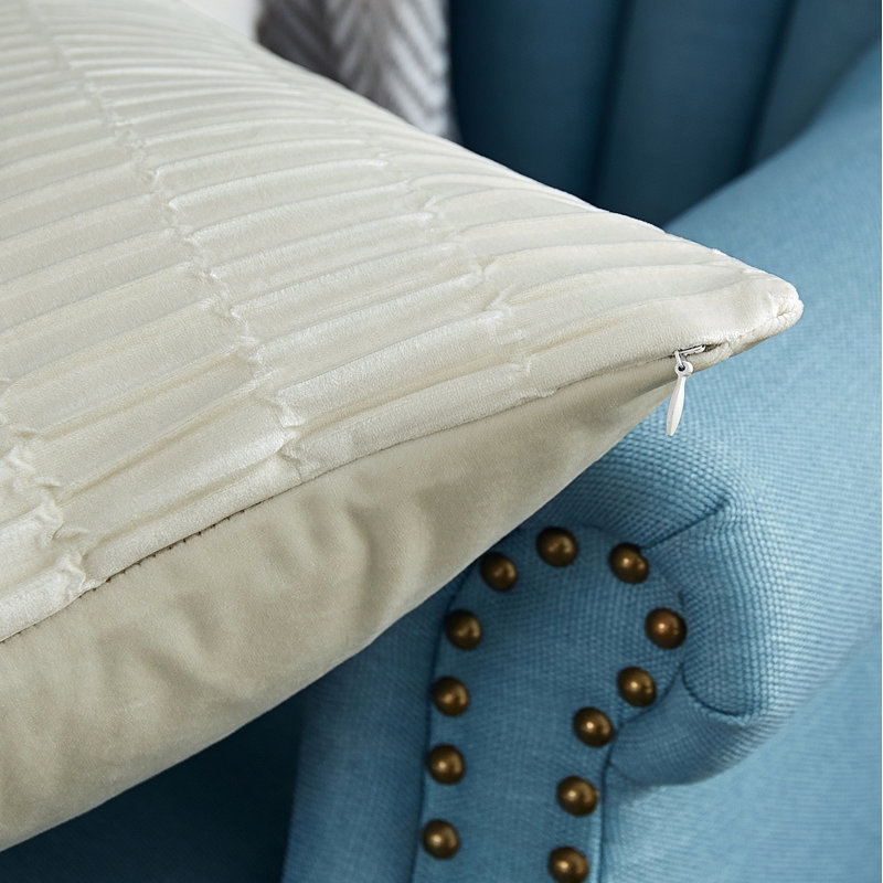 Gardenia Off-White Pleated Polyester Square Pillow Covers Set