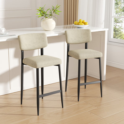 Upholstered Counter Height Stool with Backrest, Metal Frame Kitchen Bar Chair