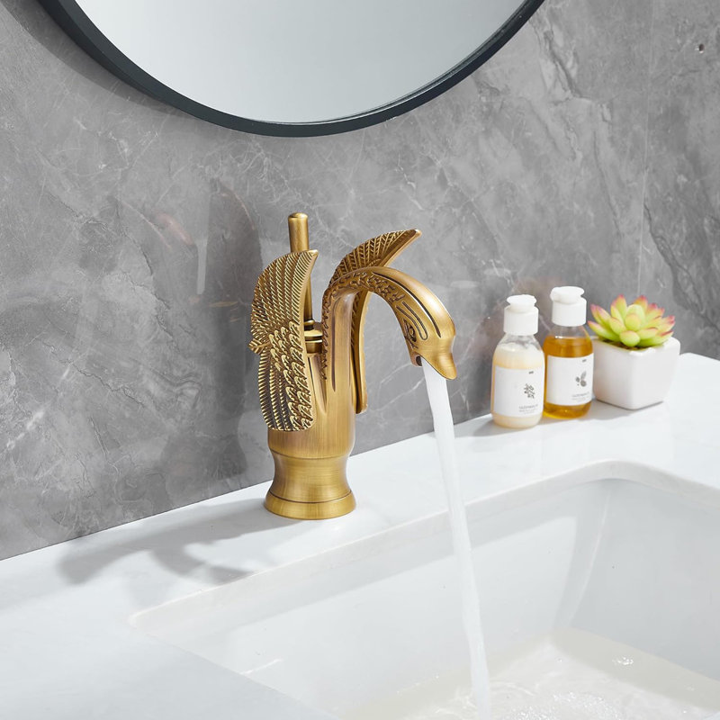 Single-Hole Single-handle Bathroom Faucet with Drain Assembly, Antique Brass
