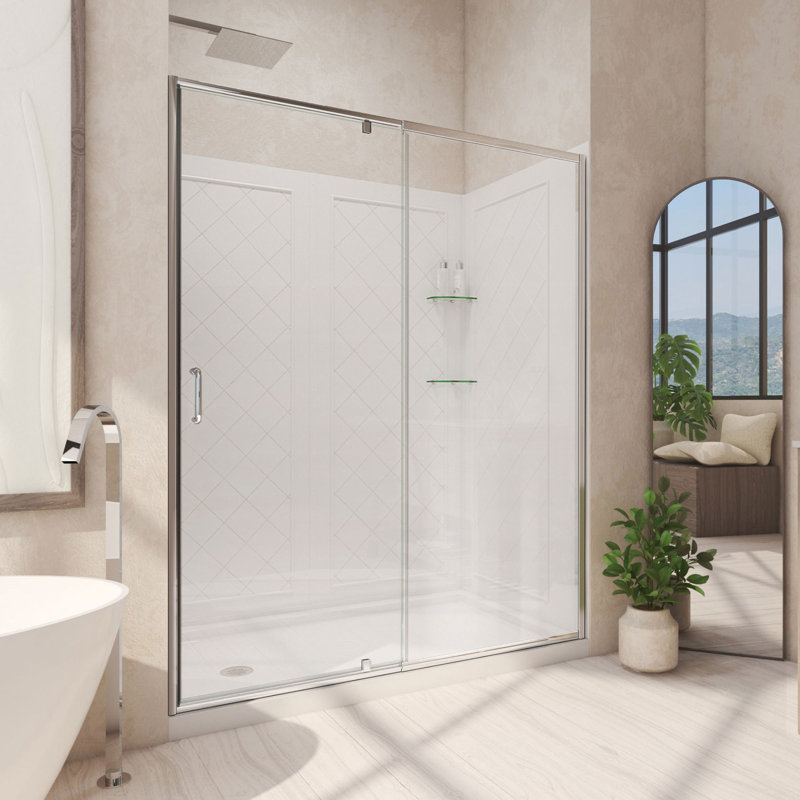 Flex 60" x 76.75" Pivot Semi-Frameless Shower Door, Left