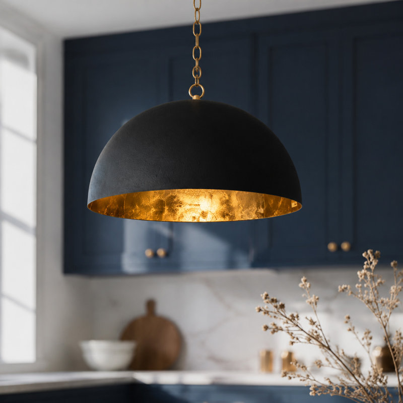 Grand luminaire suspendu à dôme simple 1 lumière 23,6 po Hylia, Noir, noir, noir, noir