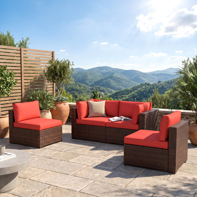 Wicker Patio Sofa with Cushions