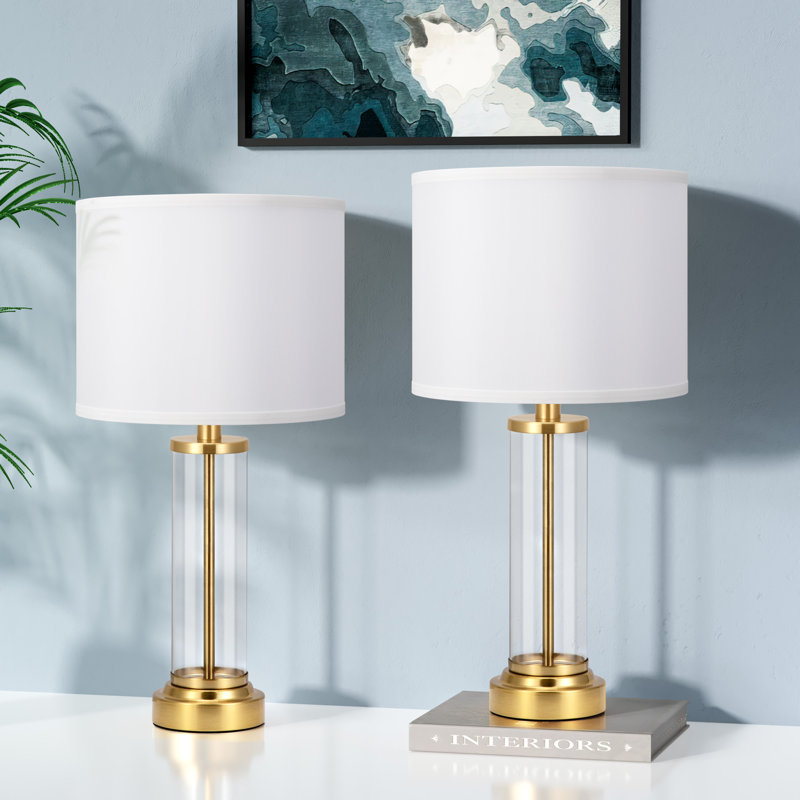 23'' Modern Glass Table Lamp Set with 3-Way Touch Control and USB A&C, Gold