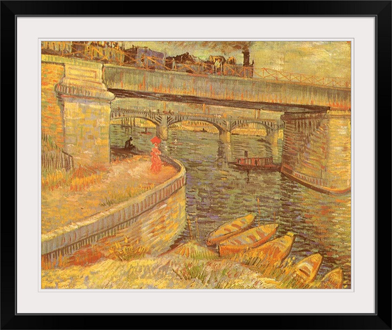 Ponts à Asnières par Vincent Van Gogh - reproduction d'art, H 20 po x l 23 po x P 1 po, Cadre noir