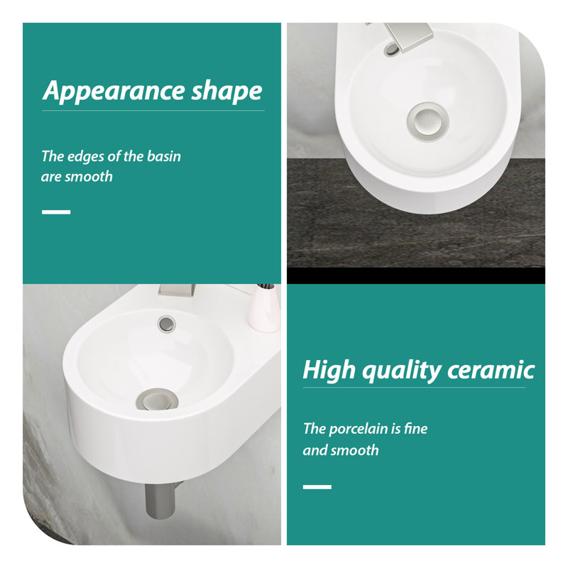 13"x10.4"Ceramic Rectangular Wall Mount Bathroom Sink with Single Faucet Hole