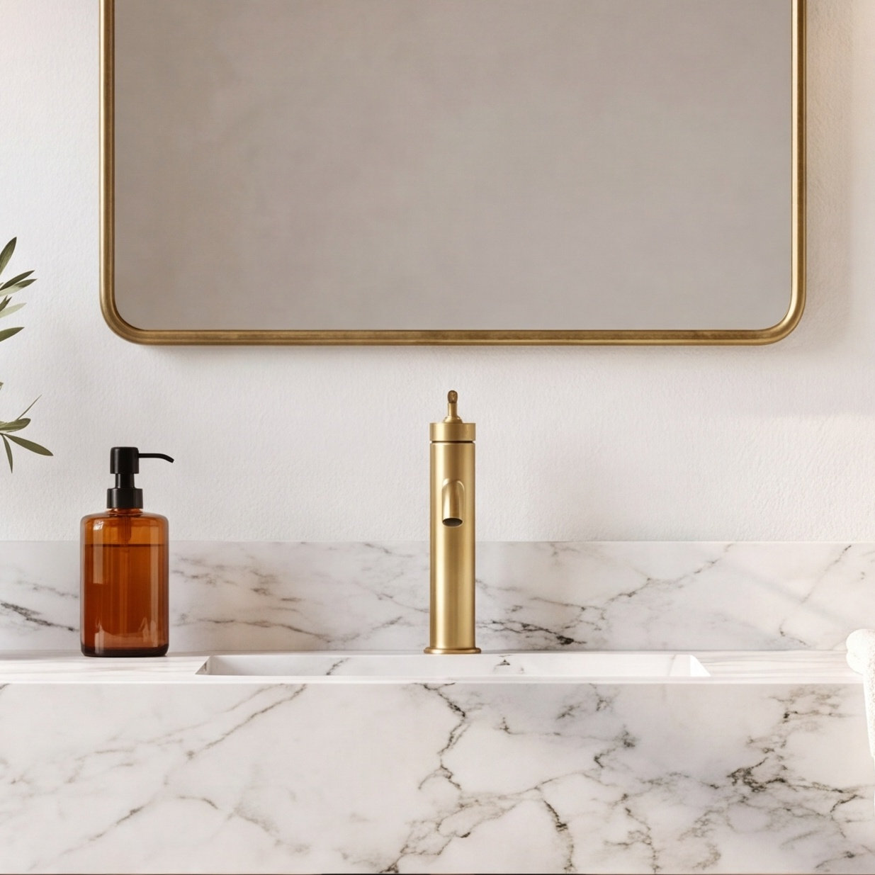 Purist Vessel Bathroom Faucet with Drain, Vibrant Brushed Moderne Brass