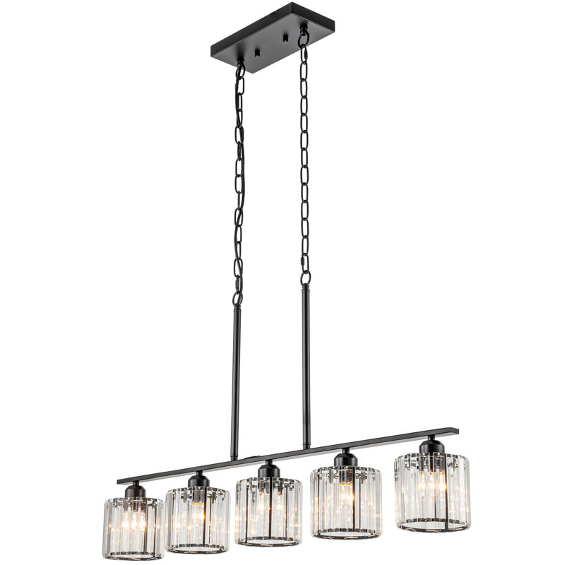 Luminaire suspendu 5 lumières en cristal pour îlot de cuisine, Noir