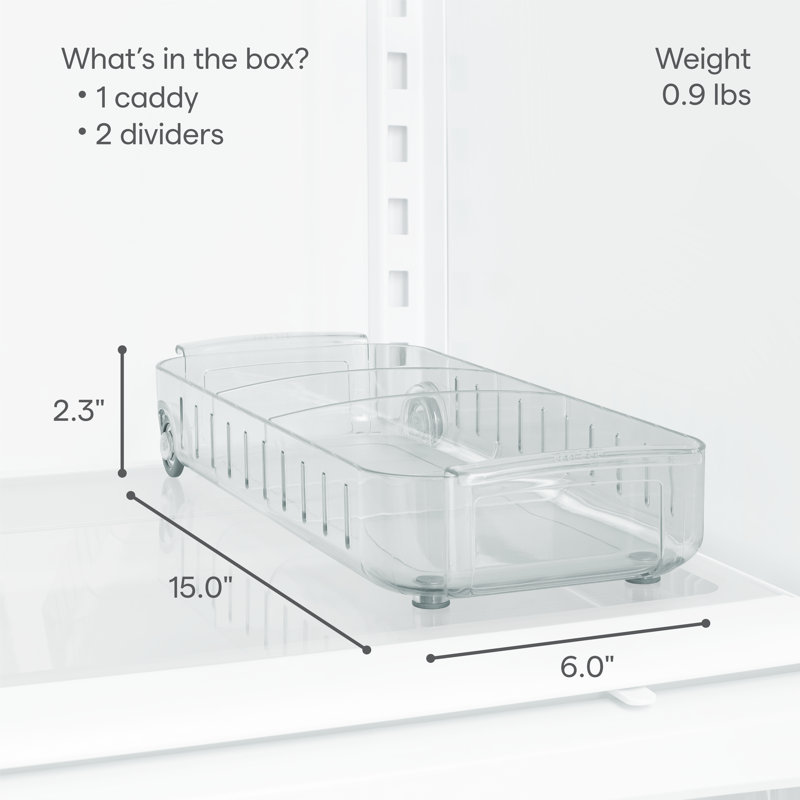 YouCopia® RollOut Fridge Caddy, Rolling Fridge Organizer with Adjustable Dividers, 6" x 15"