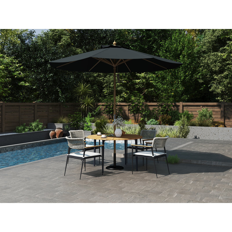 Wooden, Market , Garden, Patio Round Umbrella, 255cm H x 300cm W x 300cm D, Dark Grey