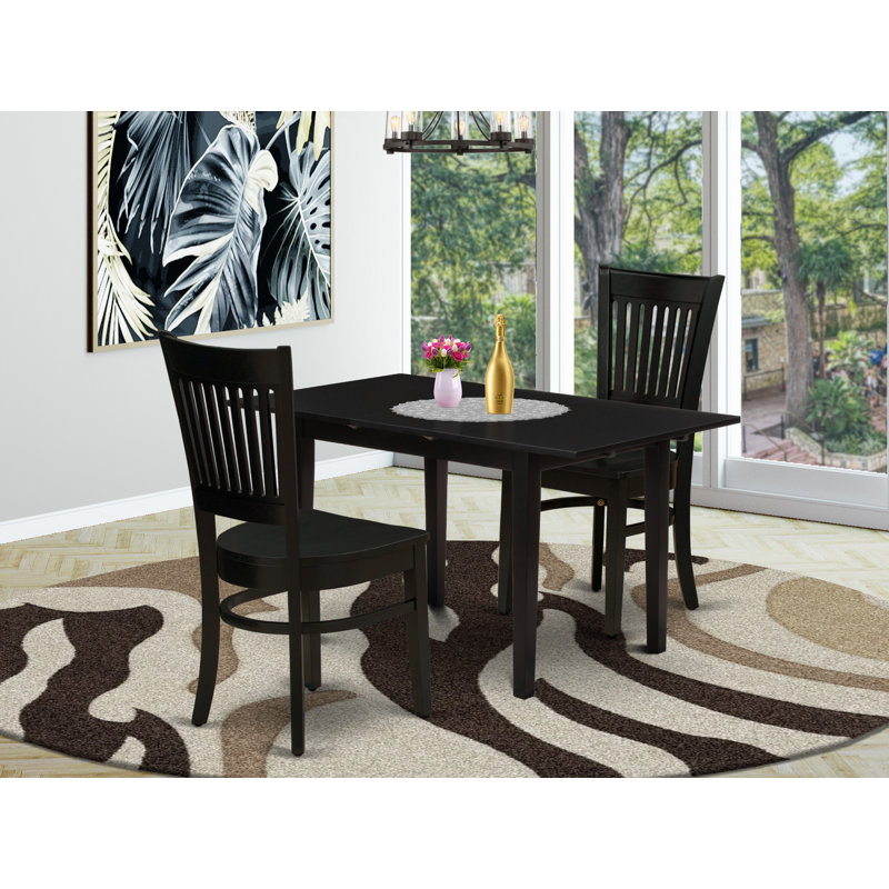 Ensemble de salle à manger en bois d'hévéa massif Alyssha, Noir, 3 pièces : 1 table, 2 chaises