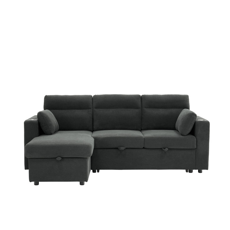 Canapé-lit 3 pièces avec rangement et porte-gobelets réversibles, Gris foncé