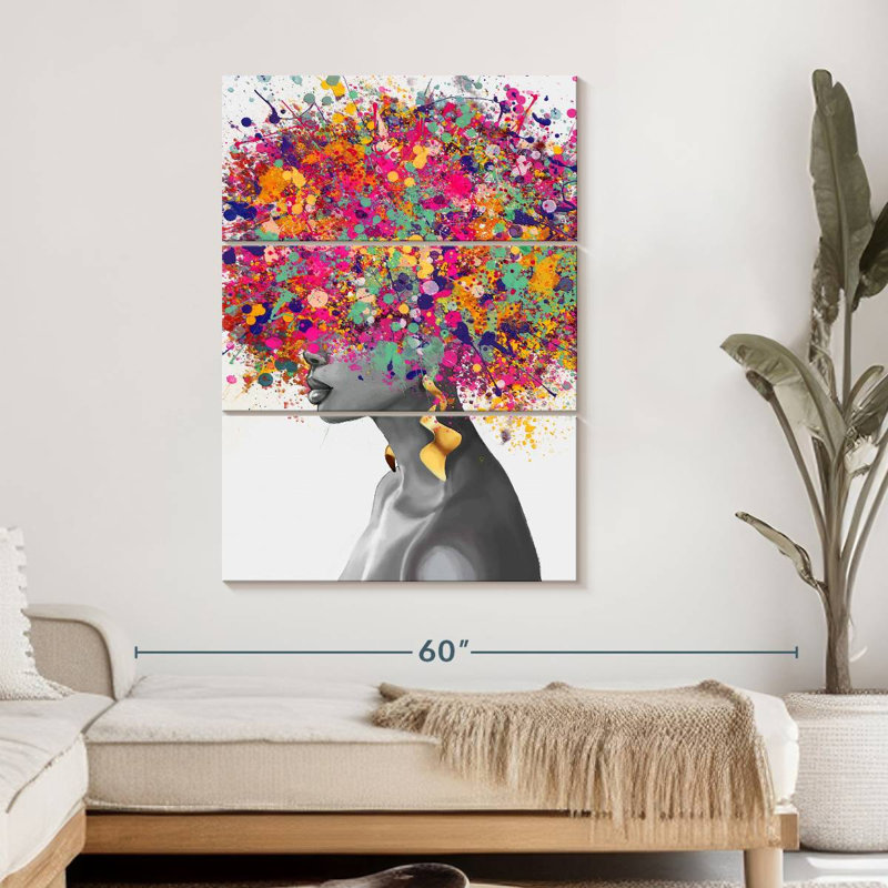 Afro Hair Pop 3 pièces, H 50 po x l 32 po x P 1,25 po