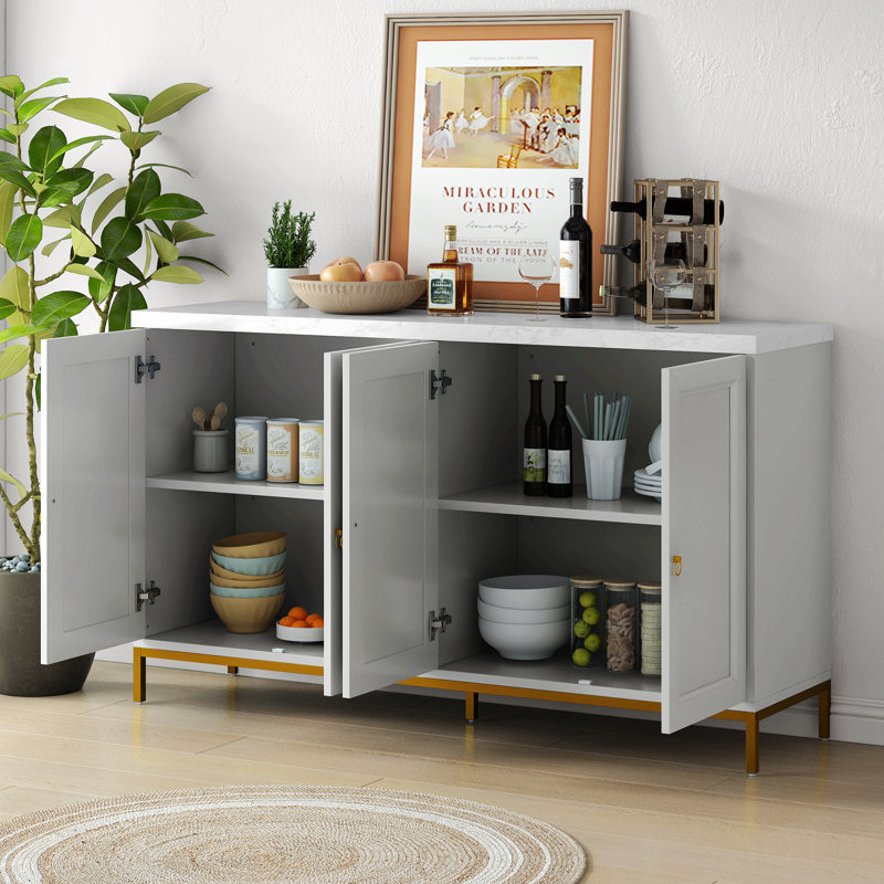  Modern Sideboard with Extra Large Storage Space with Metal Handles and Support Legs, Light Gray