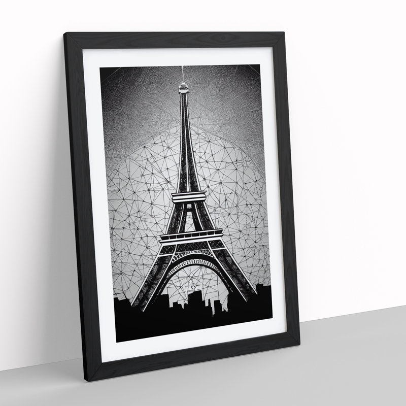 Monochrome Eiffel Tower No.2 - Framed Print, 64cm H x 46cm W x 2cm D, Black Framed
