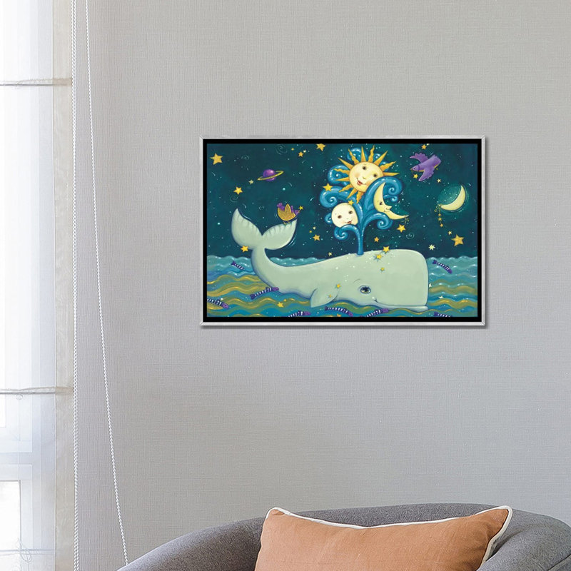 «Sunny Whale» par Viv Eisner - impression, Aucun mat, H 18 po x l 26 po x P 1,5 po, Toile avec cadre argenté