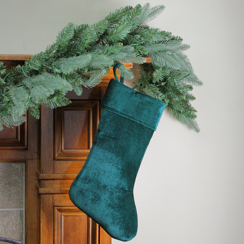 Traditional Green Velvet Christmas Stocking, 19 Inches