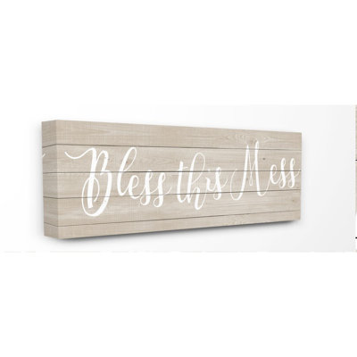 «Bless this Mess Family Home Inspirational Word Textured Wood Design», impression sur toile
