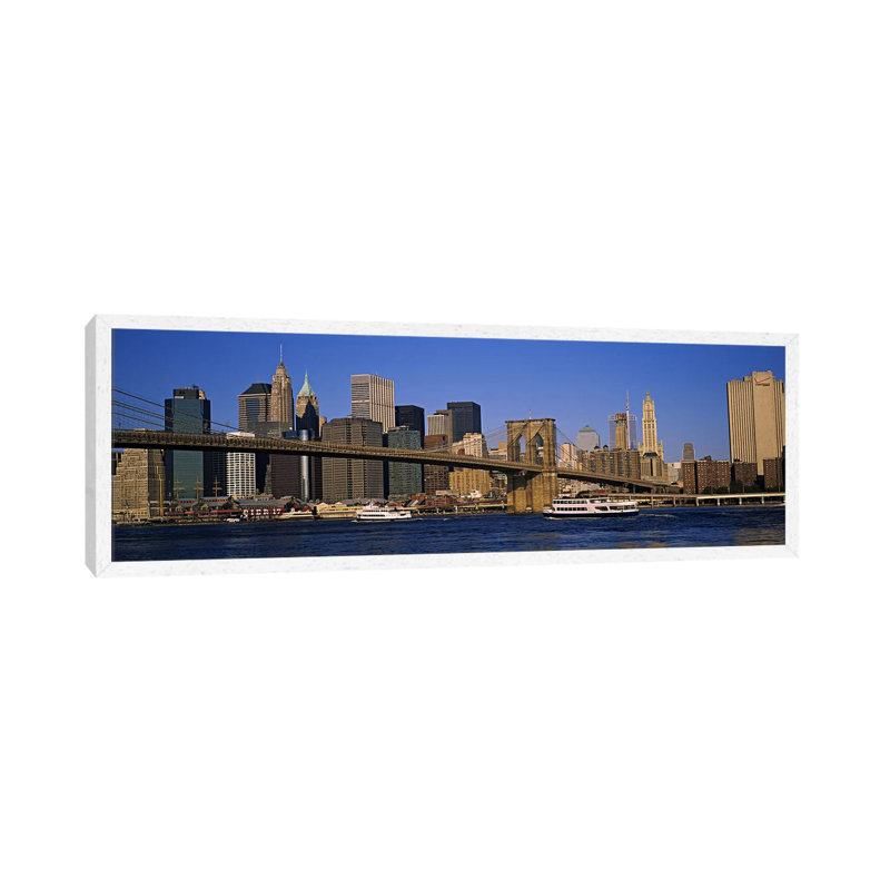 Brooklyn Bridge With Lower Manhattan' Skyline In The Background, New York City, New York, USA 1 Piece Panoramic Wall Art on Canvas