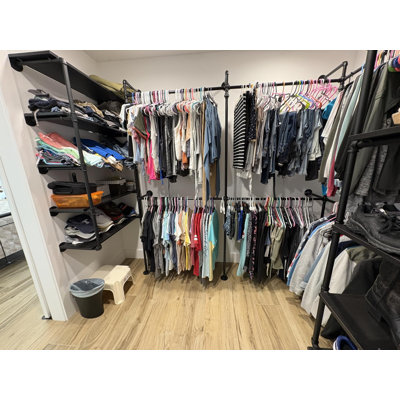 118.3" Wall-Mounted Industrial Closet System – 1000LBS Capacity Pipe Garment Rack with 6 Hanging Rods