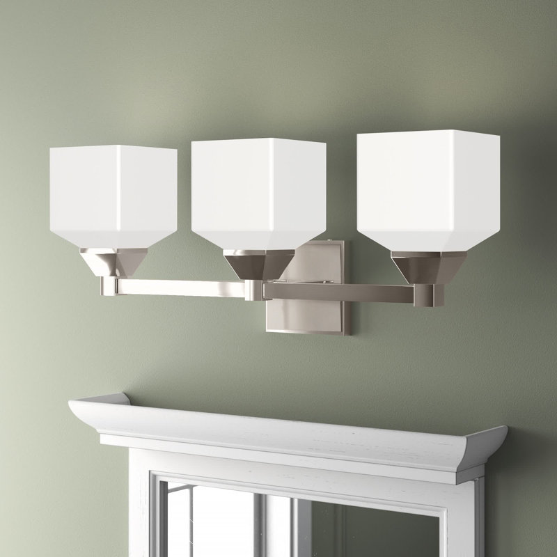 Éclairage pour meuble-lavabo à 3 lumières à intensité variable Billington, Nickel brossé, Opale satinée blanche