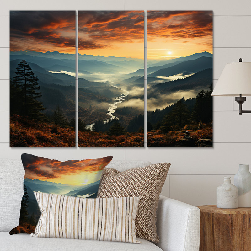 États-Unis, Great Smoky Mountains in Sunset, impression sur toile 3 pièces, H 40 po x l 60 po x P 1 po