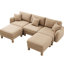 Canapé modulaire en U 3 de couleur café, tissu bouclé avec 2 repose-pieds et pieds de lecture uniques, modernes, en tissu, 3 repose-pieds en forme de coquillage, pieds cylindriques auto-enveloppés,-649594259