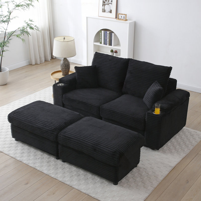 Loveseat with Ottomans, Black