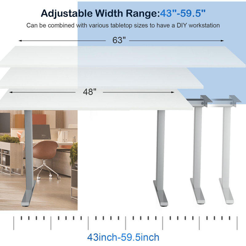 59.5'' W Standing Desk Frame, Gray