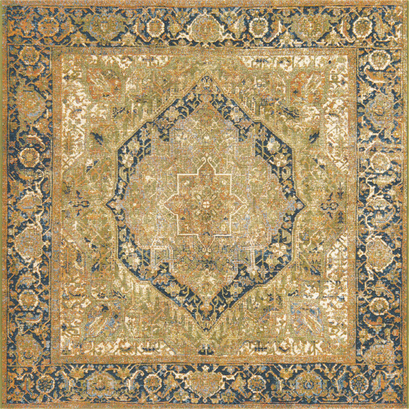 Tapis d'extérieur traditionnel Green_Unique Loom Nosara, Carré 6 pi