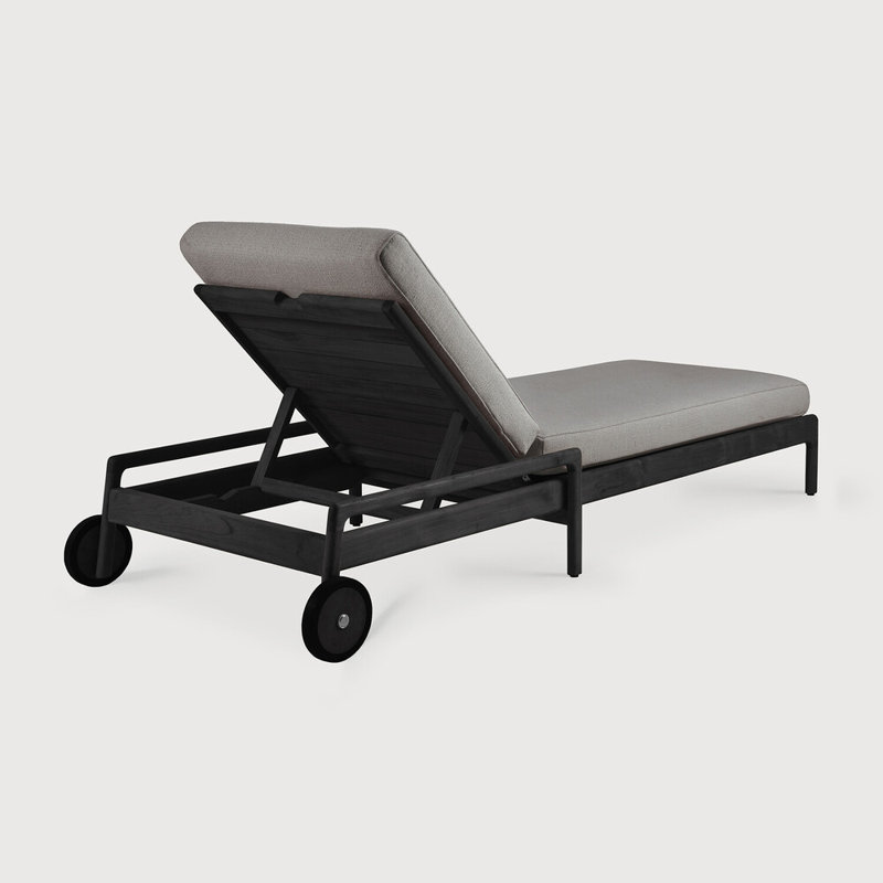 Jack Outdoor Teak Chaise Lounge, Teak Black Frame/Mocha Cushion