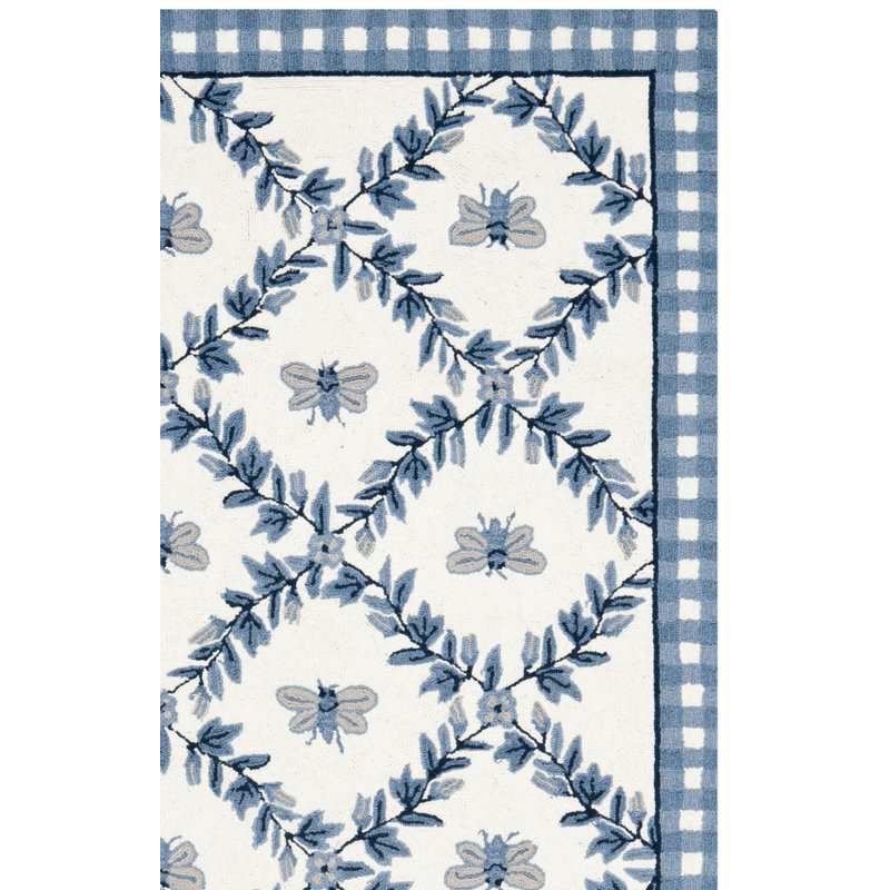 Kinchen Hand Hooked Wool Floral Rug, Rectangle 2' x 3'