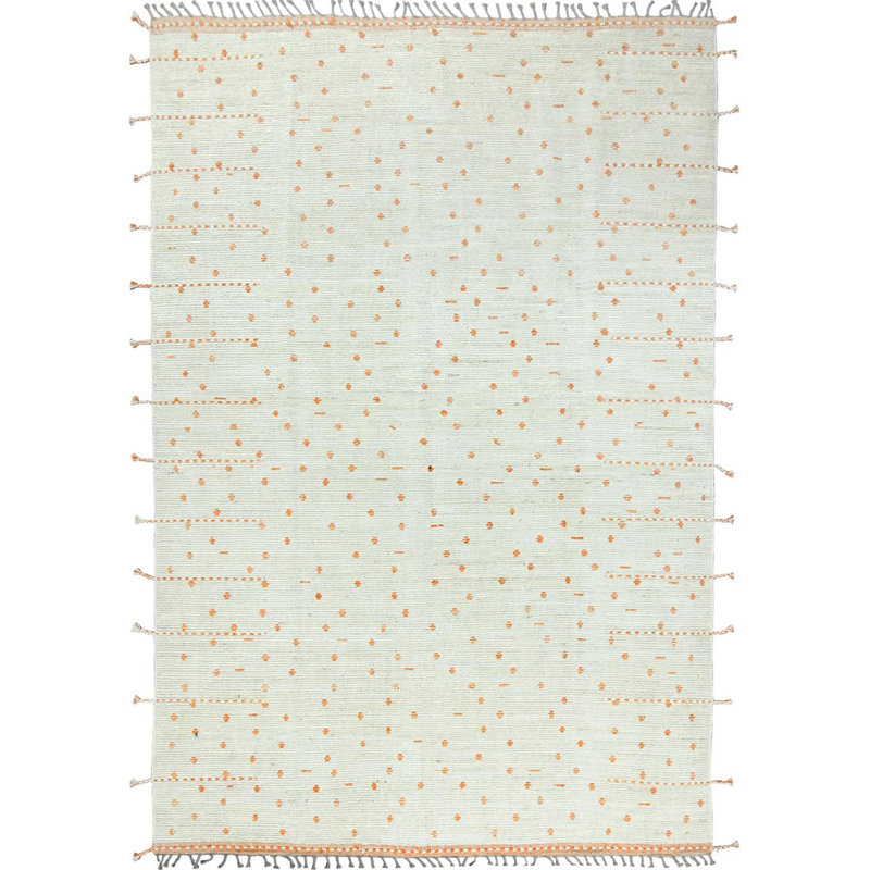 Tapis oriental noué à la main 10 po x 14 pi 4 po ivoire en laine biologique marocaine