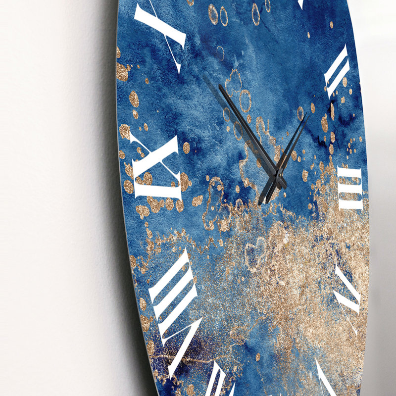 Horloge murale moderne abstraite bleu et or II, Grand