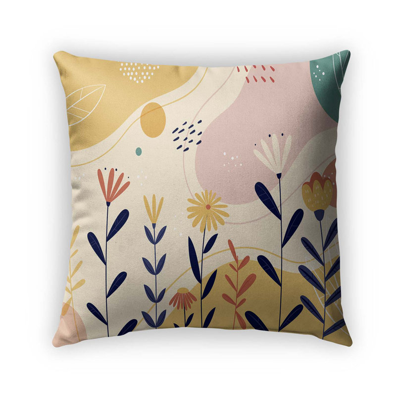 Floral Cotton Blend Outdoor Reversible Throw Pillow, 24" x 24", Spring