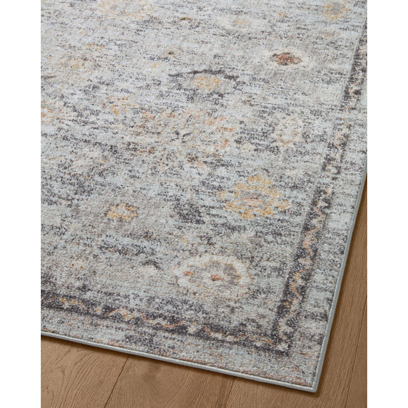 Floral Machine Made Power Loomed Polypropylene Area Rug in Gray, Rectangle 2'6" x 4'