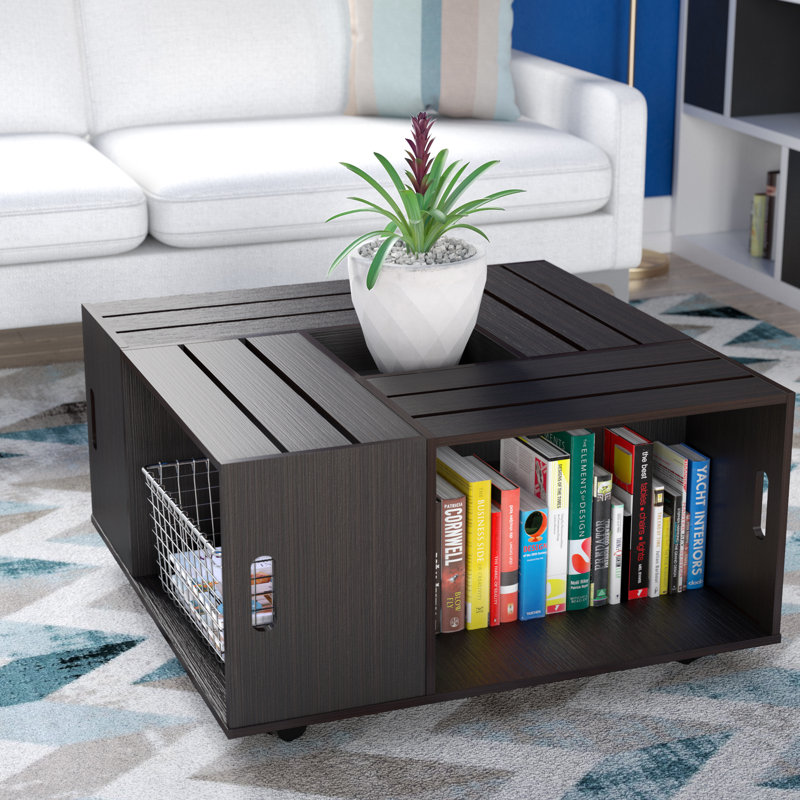 Wheel Coffee Table with Storage, Espresso