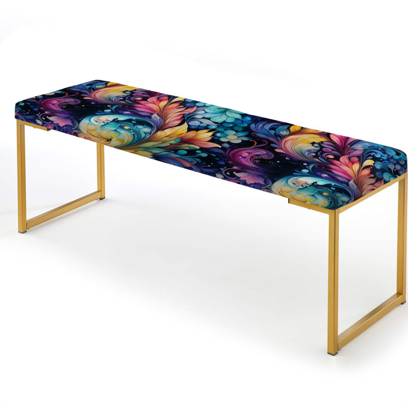 Upholstered Gold Bench,  Ethnos Paisley Harmony Marble Pattern