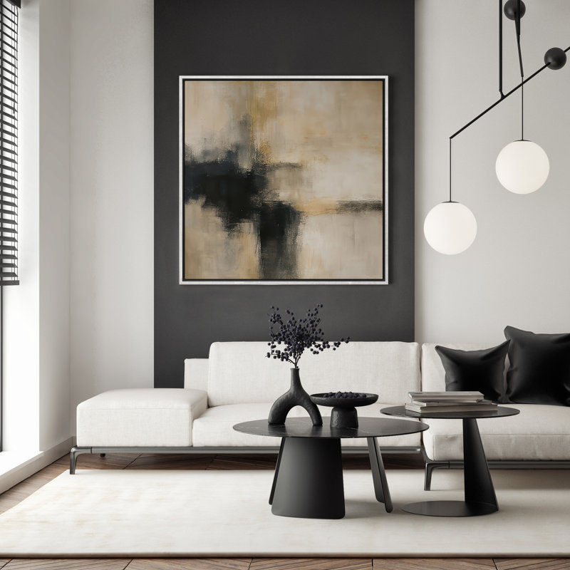 Art mural encadré abstrait rétro antique classique pour chambre à coucher, H 24 po x l 24 po, Blanc