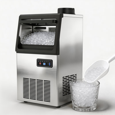 13.58 in. Freestanding Stainless Steel Commercial Ice Maker with 70 lbs. Daily Production, 15 lbs. Ice Storage, Crescent Cube Ice and Auto Cleaning Function