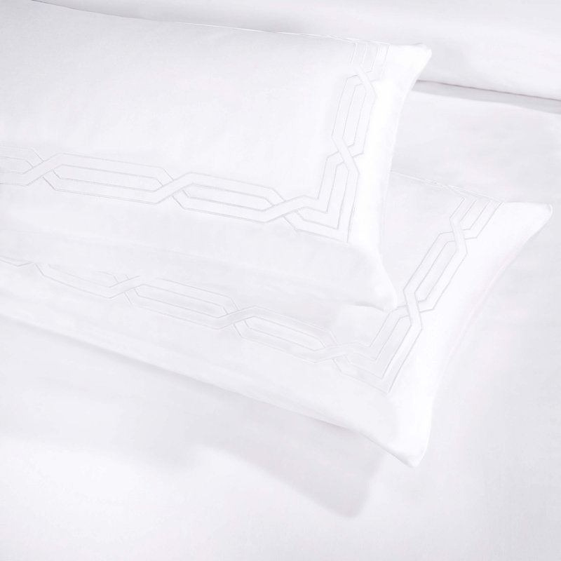 Embroidered Geometric Scroll 1200 Thread Count Certified Egyptian Cotton Duvet Cover Set, White