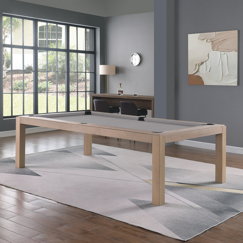 Table de billard en ardoise avec plateau de salle à manger Olivia, Bois de frêne flottant, Gris acier