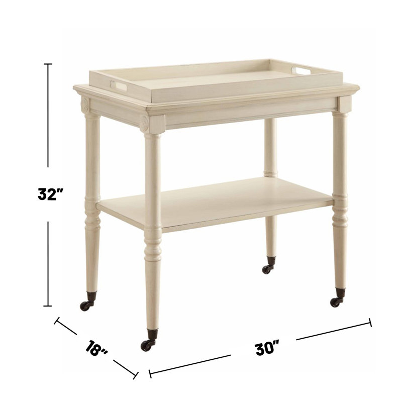 Wooden Kitchen Serving Cart With 1 Open Compartment In Antique White Finish