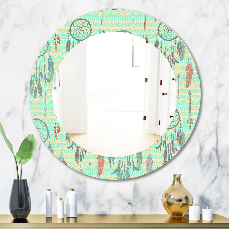 Plumes 22 - Miroir bohémien et éclectique, H 23,6 po x l 23,6 po