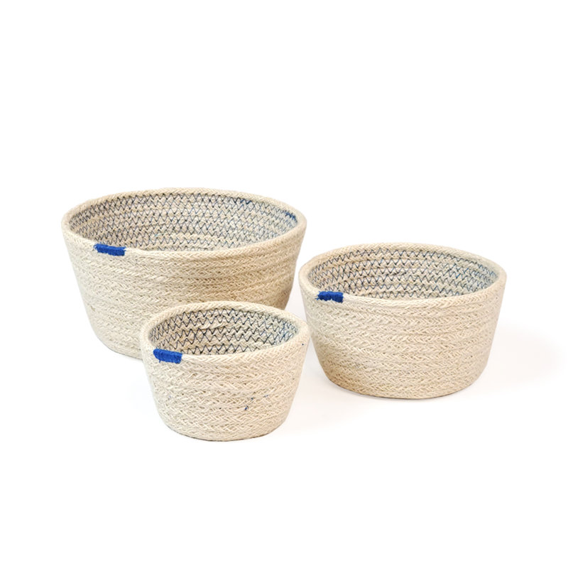 Ensemble de 3 paniers en jute, Bleu