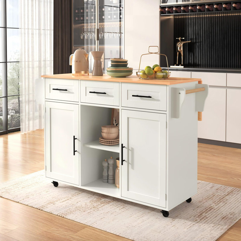 Wood Kitchen Island, Wite