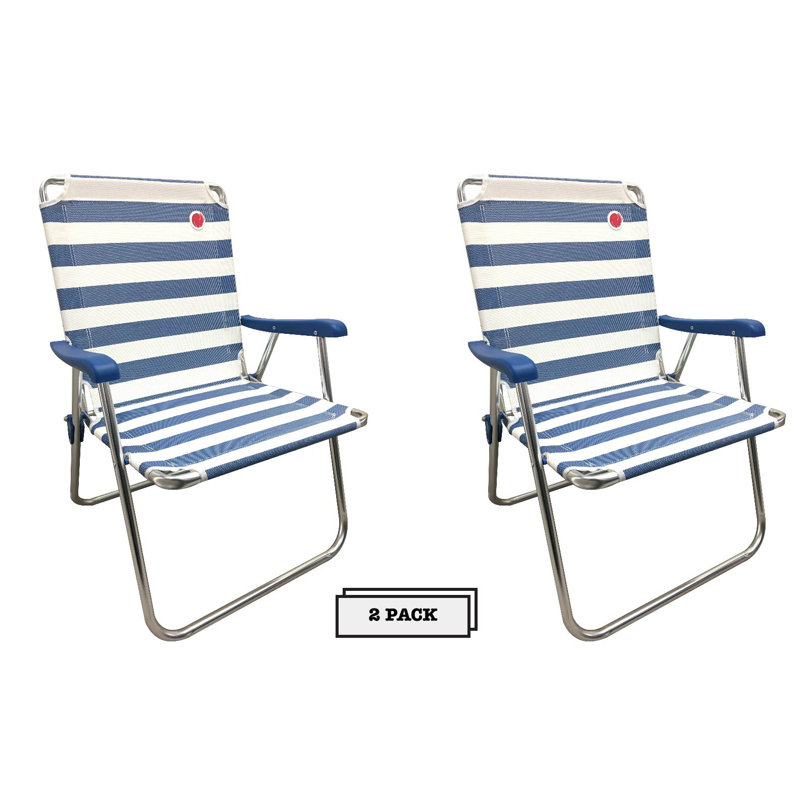 Blue and White Striped Aluminum Folding Camping Chairs (Set of 2)