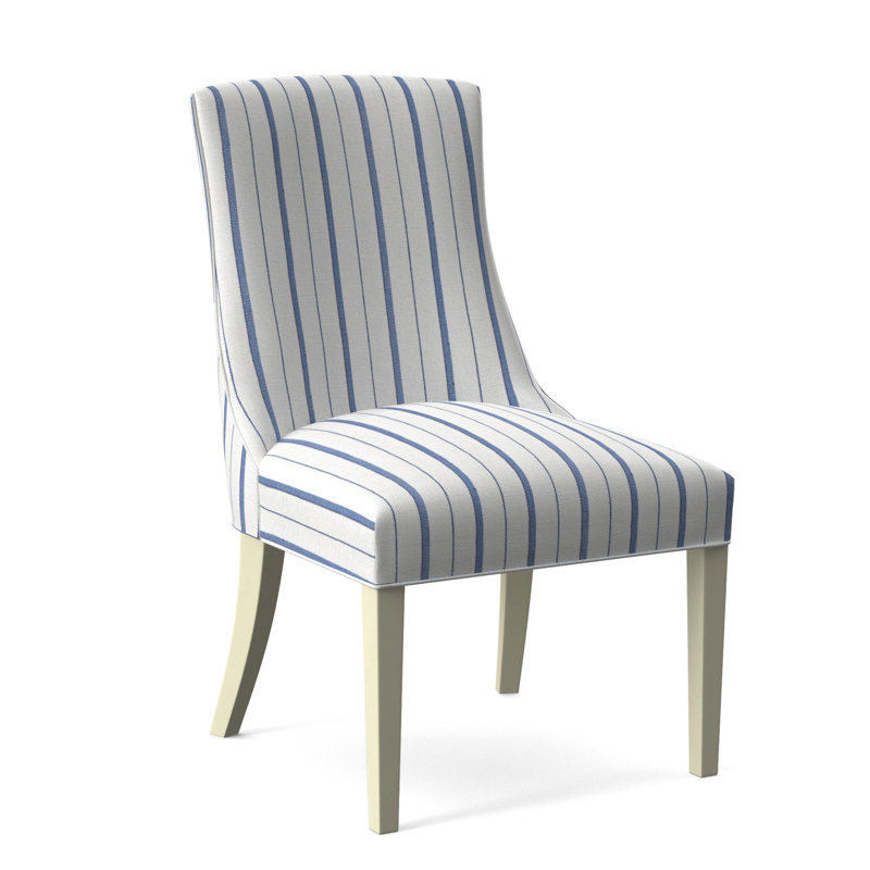 Tuxedo Slipper Dining Chair, Frost White Finish, Cobalt Blue Stripe; 0204-64