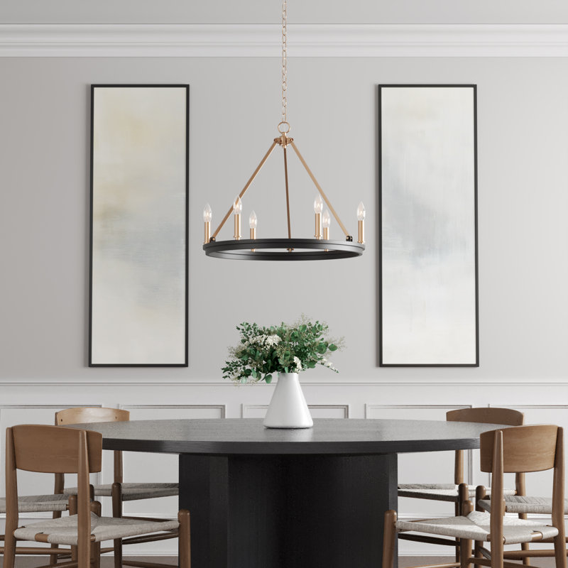 6 - Light Dimmable Wagon Wheel Chandelier